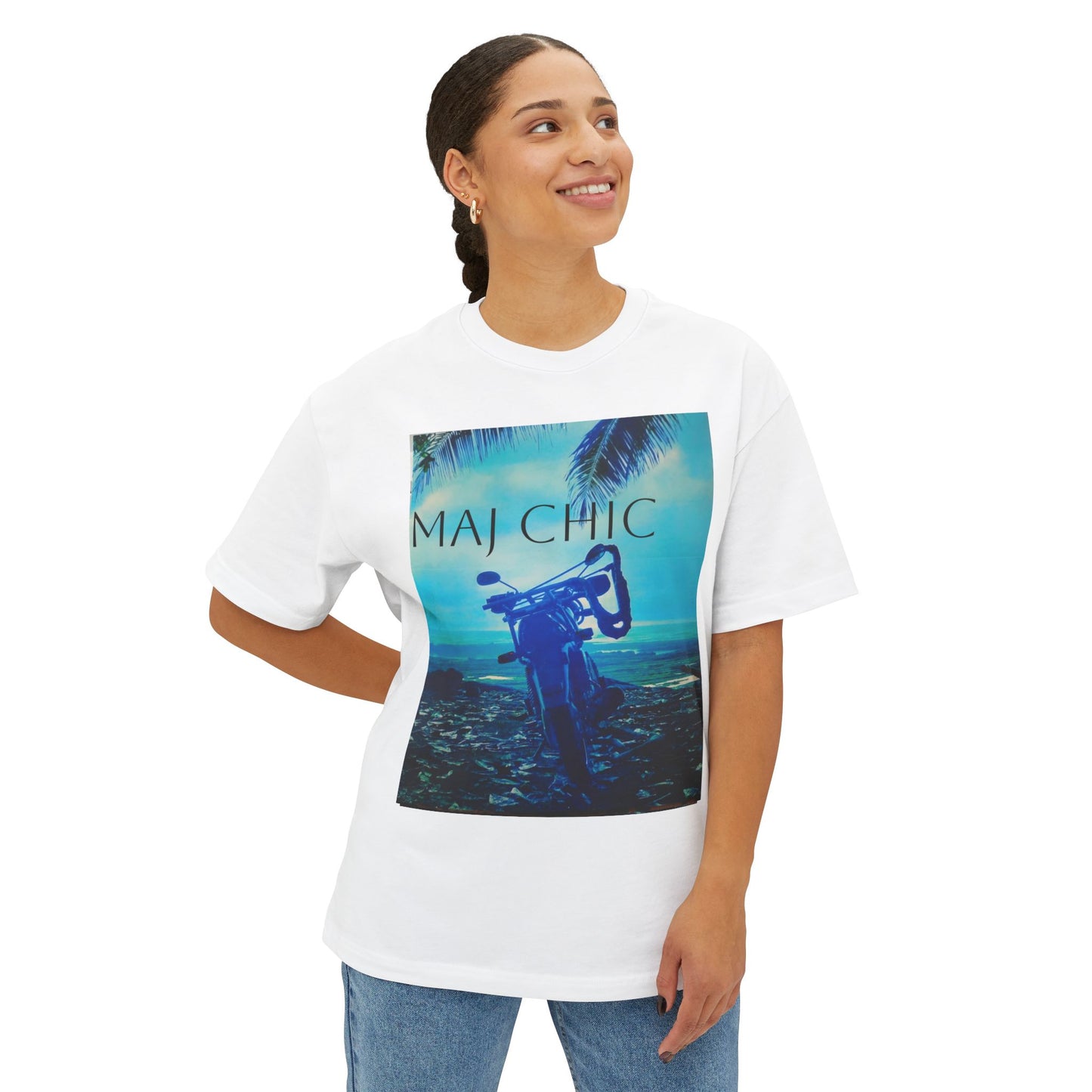Maj Chic Motorcycle Graphic Tee — Vintage Beach Bike T-Shirt